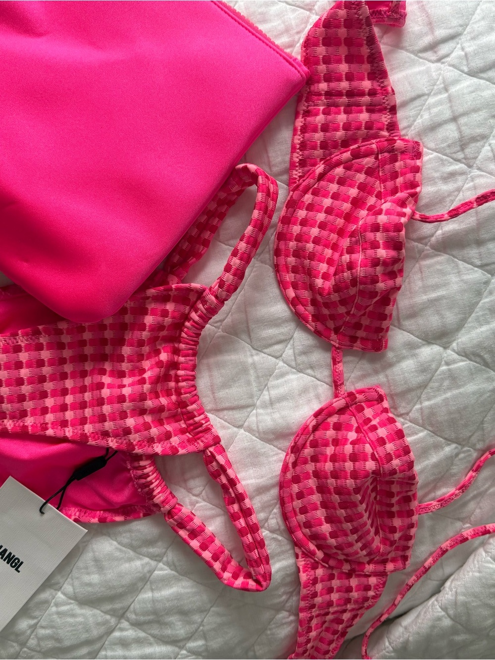 triangl swimwear Hot Pink Check Triangle Bikini Set